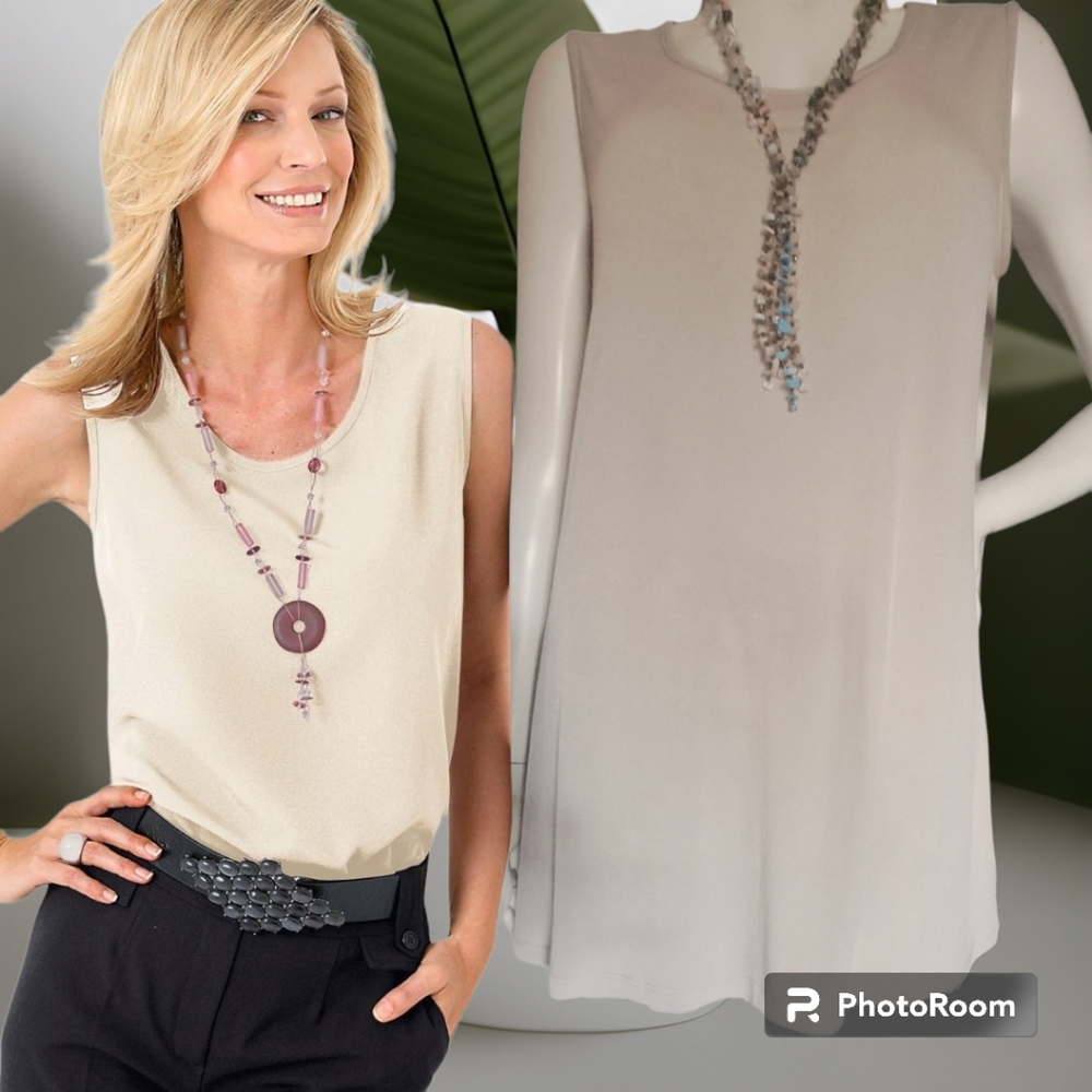 NEW w/out Tags Flowing Oversized Sleeveless Tunic Tank in Bone by Susan Graver